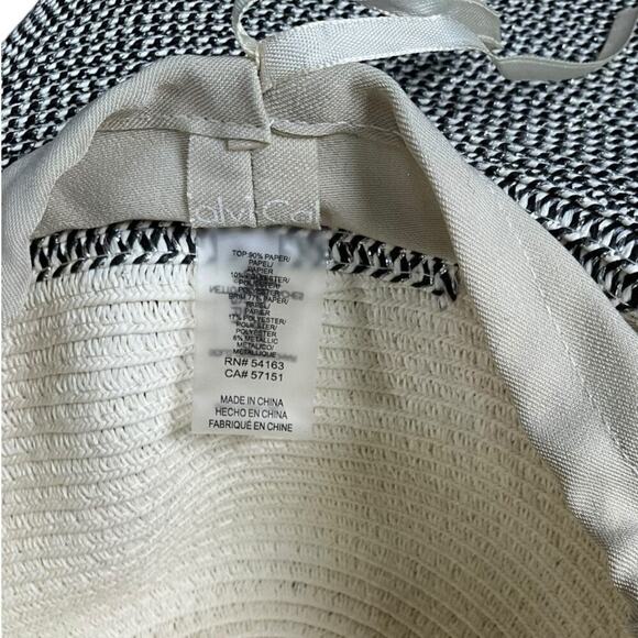 Calvin Klein Wide Brim Straw Sun Hat Drawstring Adjustable Black White Old Money main image 5